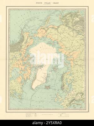 Nordpol Polarkarte Arktis höchster Breitengrad Nares. 50 x 60 cm. JOHNSTON 1876 Karte Stockfoto