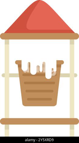 Einfache Zeichentrickfigur im flachen Stil mit Holzbrunnen mit Eimer voller frischer Milch für Nutztiere Stock Vektor