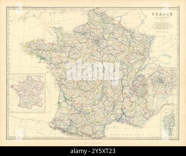 Frankreich in den Departements. Abteilungen. Groß 50 x 60 cm. JOHNSTON 1876 alte Karte Stockfoto