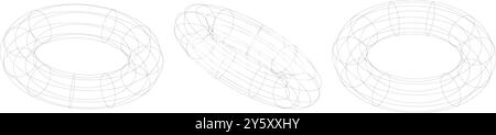 Torus Drahtmodelle. 3D-Vektorformen. Vektorabbildung Stock Vektor