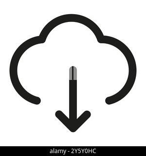 Symbol für Cloud-Download. Einfaches Wolkensymbol. Minimalistischer schwarzer Pfeil. Grafik zum Herunterladen von Vektoren. Stock Vektor
