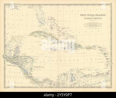 Westindien Und Mittelamerika. Karibik. 50 x 60 cm. JOHNSTON 1876 Karte Stockfoto