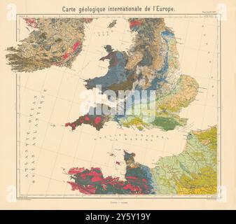 Geologische Karte Südbritische Inseln und Nordfrankreich. BEYSCHLAG 1898 alt Stockfoto