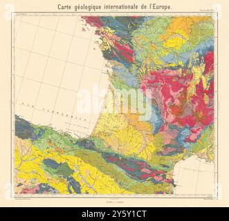 Geologische Karte Nordostspanien und Südwestfrankreich. BEYSCHLAG 1896 alt Stockfoto