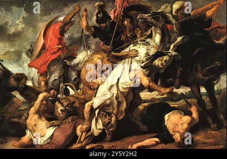 RUBENS, Pieter Pauwel (* 1577, Siegen, d. 1640, Antwerpen) Löwenjagd 1616 Öl auf Platte Alte Pinakothek, München *** Stichwörter: ************* Autor: RUBENS, Pieter Pauwel Titel: Löwenjagd Zeitlinie: 1601-1650 Schule: Flämische Form: Malerei Typ: Andere Stockfoto