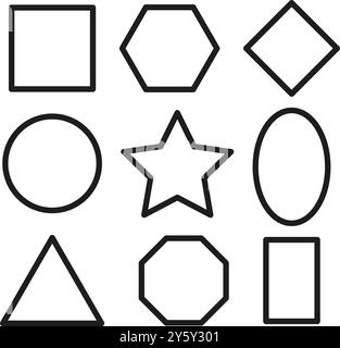 Geometrische Formen umreißen. Kreis Quadrat, Dreieck, Stern. Abstrakte Vektorsymbole. Stock Vektor