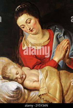 RUBENS, Pieter Pauwel (* 1577, Siegen, d. 1640, Antwerpen) Virgin and Child - Oil on Panel, 62 x 50 cm St.-Niklaaskerk, Brüssel --- Schlüsselwörter: ----------------- Autor: RUBENS, Pieter Pauwel Titel: Jungfrau und Kind Zeitlinie: 1601-1650 Schule: Flämische Form: Malerei Typ: Religiös Stockfoto