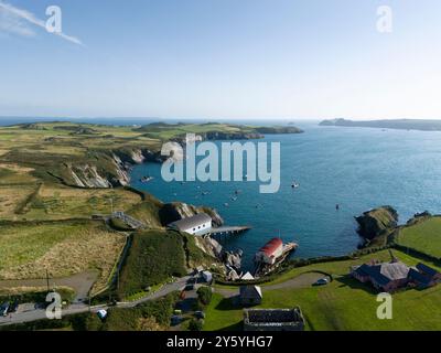 St Justinians Lifeboat Station und Ramsey Sound. Nationalpark Pembrokeshire Coast. Wales, Großbritannien. Stockfoto