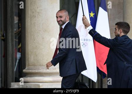 Paris, Frankreich. September 2024. Der stellvertretende französische Europaminister Benjamin Haddad trifft am 23. September 2024 im Elysee-Palast für den Ministerrat in Paris ein. Foto: Firas Abdullah/ABACAPRESS. COM Credit: Abaca Press/Alamy Live News Stockfoto