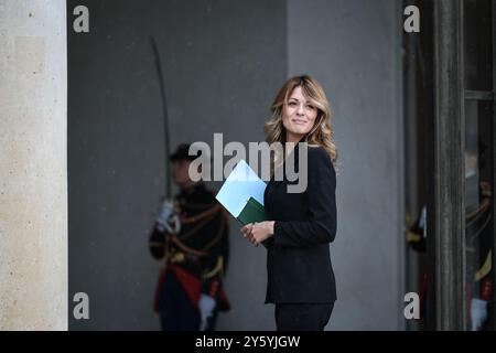 Paris, Frankreich. September 2024. Der französische Regierungssprecher Maud Bregeon trifft am 23. September 2024 im Elysee-Palast für den Ministerrat in Paris ein. Foto: Firas Abdullah/ABACAPRESS. COM Credit: Abaca Press/Alamy Live News Stockfoto