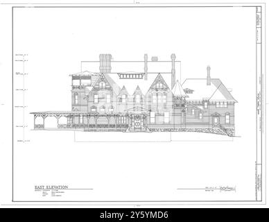 East Elevation - Mark Twain House - HABS Zeichnung - Hausplan - 531 Farmington Avenue, Hartford, Connecticut, USA Stockfoto