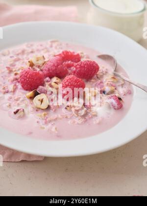 Hafer mit verschiedenen Belägen. Fitness gesundes Frühstück in einer Schüssel Stockfoto