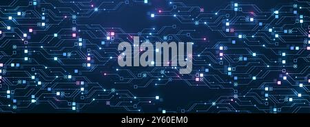 Abstrakter Hintergrund der digitalen Technologie mit KI-Leiterplattenstruktur. Technologie verband blaue Linien mit elektronischen Elementen auf TECH BG Stock Vektor