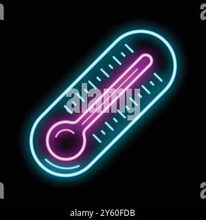 Neonthermometer mit steigendem Quecksilber in Blau und Rosa auf schwarzem Hintergrund Stock Vektor