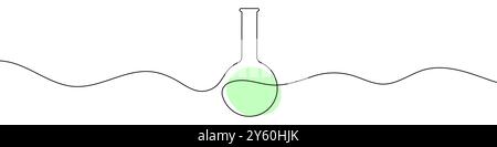 Kontinuierliche Linienzeichnung des Kolbens für chemische Experimente. Einzeilenzeichnung eines Kolbens für chemische Experimente. Stock Vektor