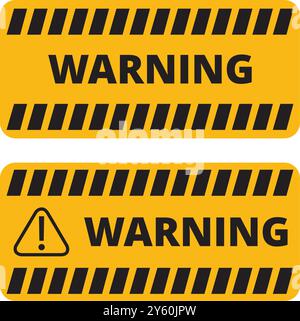 Schwarze und gelbe Warnschilder auf weißem Hintergrund Stock Vektor