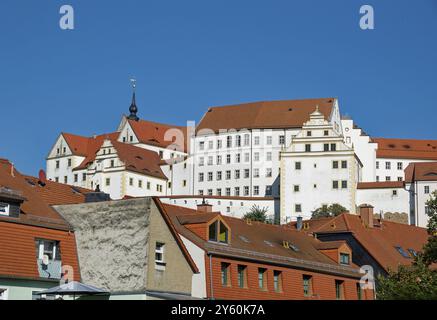 Renaissance-Schloss Colditz mit Fluchtmuseum über alliierte Kriegsgefangene und Jugendherberge, Colditz, Sachsen, Deutschland, Europa Stockfoto