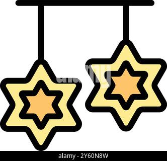 Zwei gelbe davidsterne hängen an einer horizontalen Schnur, eine festliche Dekoration für den jüdischen Feiertag von hanukka Stock Vektor