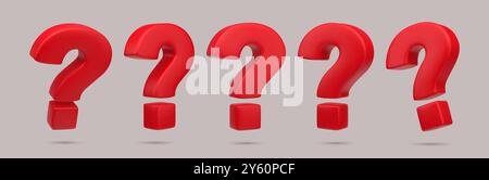 3D-Fragezeichen. FAQ-Schild. Antwort fragen. Satzzeichen. Problem oder Zweifel mit der digitalen Grafik. Realistische Idee für das Kartenkonzept. Untersuchungstest. Denken Sie über eine Lösung nach. Vektor-Rendern-Symbol-Set für interrogative Symbole Stock Vektor