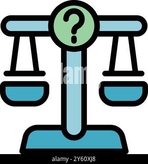 Fragezeichen auf einer Justizskala, die das Konzept der Rechtsunsicherheit repräsentiert Stock Vektor