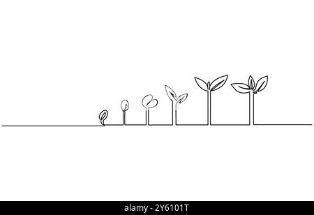 Durchgängige einzeilige Pflanzenwachstumsbaum-Umrissvektorgrafik Stock Vektor