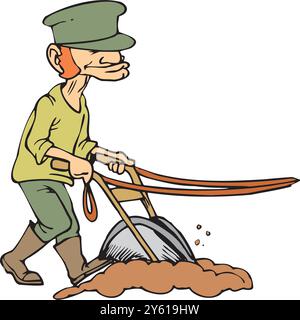 Abstraktes Bauernpflügfeld mit einem Pferd Vektor-Illustration isoliert Stock Vektor