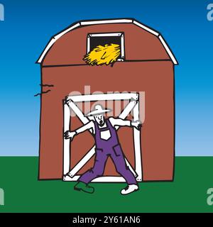 Design-Konzept mit Landwirten beschäftigt in der Viehzucht Heuerzeugung Ernte flache Vektor-Illustration Stock Vektor