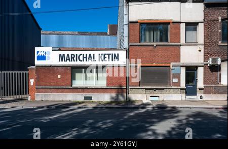 Lüttich, Belgien, 10. August 2024 - Marichal Ketin Lagerhäuser der Metallindustrie Stockfoto