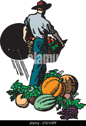 Landwirt erntet Bio-Gemüse nachhaltige umweltfreundliche Landwirtschaft Vektor Design Illustration Stock Vektor