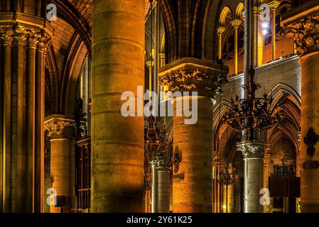 FRANKREICH. PARIS (4. BEZIRK). KATHEDRALE NOTRE-DAME. 'LADY OF HEART', SOUND UND LICHT SHOX VON BRUNO SEILLIER. INETRIOR-LICHTER : ARMAND ZADIKIAN Stockfoto