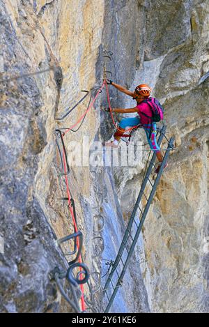 FRANKREICH, ISERE (38) NATURPARK CHARTREUSE, VIA FERRATA VON GRAND DIEDRE. EINER DER HÄRTESTEN IM LAND Stockfoto