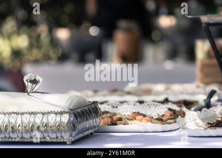 Wein der Ehre, Amuse Bouche für eine Hochzeit, schöne Präsentation und köstlich Stockfoto