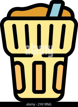 Kulhar-Tasse mit Lehm-Textur, die ein dampfendes heißes Getränk mit Strohhalm enthält, traditioneller indischer Terrakotta-Becher zum Servieren von Masala Chai Stock Vektor