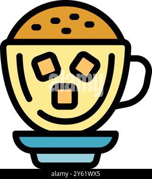 Diese Vektor-Illustration zeigt eine Tasse Kaffee mit Schlagsahne und Zuckerwürfeln, die Sie genießen können Stock Vektor