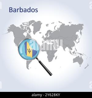 Barbados vergrößerte Karte und Flagge, Barbados Vergrößerungskarten, Vektorgrafik Stock Vektor