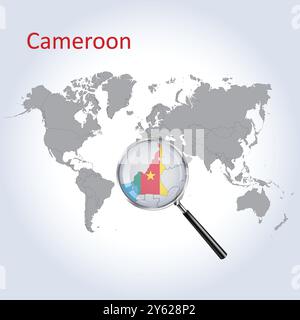 Kamerun vergrößerte Karte und Flagge, Kamerun Vergrößerungskarten, Vektorgrafik Stock Vektor