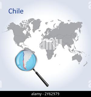 Chile vergrößerte Karte und Flagge, Chile vergrößerte Karten, Vektorgrafik Stock Vektor