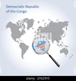 Demokratische Republik Kongo vergrößerte Karte und Flagge, Vektorkunst Stock Vektor