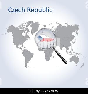 Tschechische Republik vergrößerte Karte und Flagge, Tschechische Republik Erweiterungskarten Stock Vektor