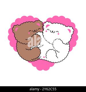 Niedliche Bärenpaare. Liebe und Teddybär. Zeichentrickfigur Tier. Ein paar Bären kritzeln Stock Vektor