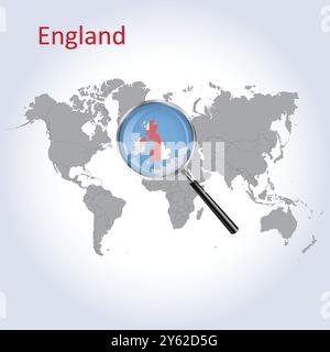 England vergrößerte Karte und Flagge, England vergrößerte Karten, Vektorgrafik Stock Vektor