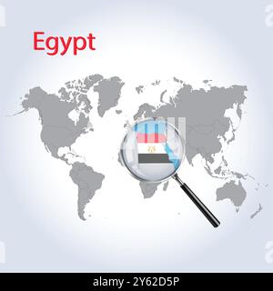 Ägypten vergrößerte Karte und Flagge, Ägypten vergrößerte Karten, Vektorgrafik Stock Vektor