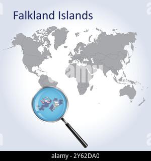 Falklandinseln vergrößerte Karte und Flagge, Falklandinseln Erweiterungskarten Stock Vektor