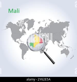 Mali vergrößerte Karte und Flagge, Mali Vergrößerungskarten, Vektorgrafik Stock Vektor