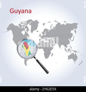 Guyana vergrößerte Karte und Flagge, Guyana Vergrößerung Karten, Vektorgrafik Stock Vektor