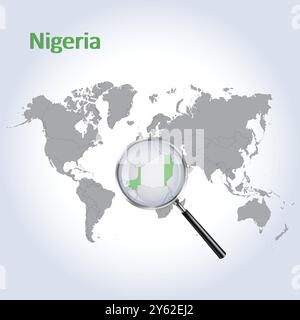 Nigeria vergrößerte Karte und Flagge, Nigeria Vergrößerung Karten, Vektorgrafik Stock Vektor