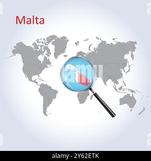 Malta vergrößerte Karte und Flagge, Malta vergrößerte Karten, Vektorgrafik Stock Vektor