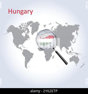 Ungarn vergrößerte Karte und Flagge, Ungarn vergrößerte Karten, Vektorgrafik Stock Vektor