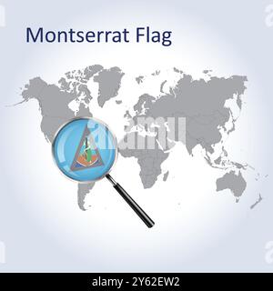 Montserrat vergrößerte Karte und Flagge, Montserrat Vergrößerung Karten, Vektorgrafik Stock Vektor