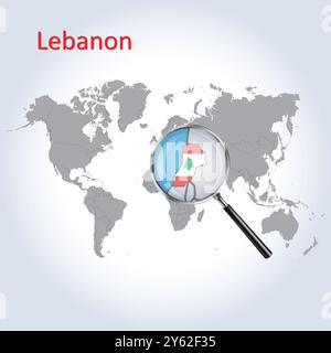 Libanon vergrößerte Karte und Flagge, Libanon Vergrößerung Karten, Vektor Kunst Stock Vektor